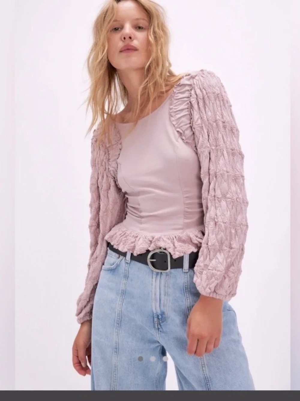 Free People Olivia Top Light Pink Ruffle Floral Long Sleeve Romantic Rare Y2K